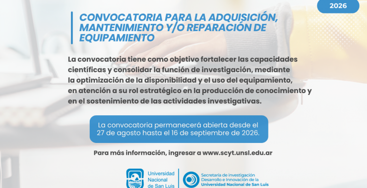 Convocatoria para la adquisición, mantenimiento y reparación de equipamiento